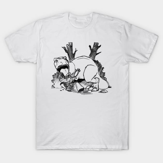 dinosaurs and robots - black version T-Shirt by sketchbooksage